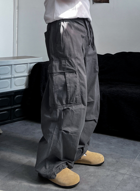 SLOWBAND夏季新品阿苏特染洗水直筒工装裤男女宽松口袋伞兵休闲裤