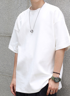 SLOWBAND夏季基础百搭纯色轻感空气棉短袖T恤落肩宽松半袖体恤男
