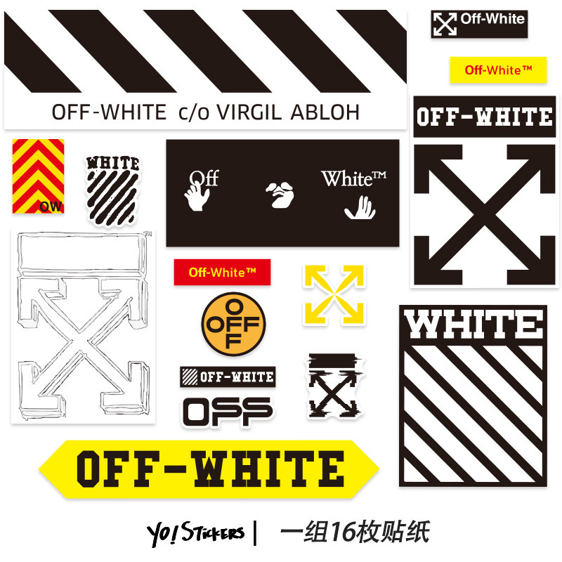 16枚个性潮牌off-white笔记本电脑滑板吉他电动车防水装饰贴纸
