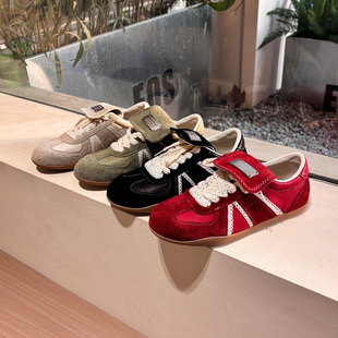 EOS复古拼色德训鞋女系带休闲板鞋软底百搭阿甘鞋