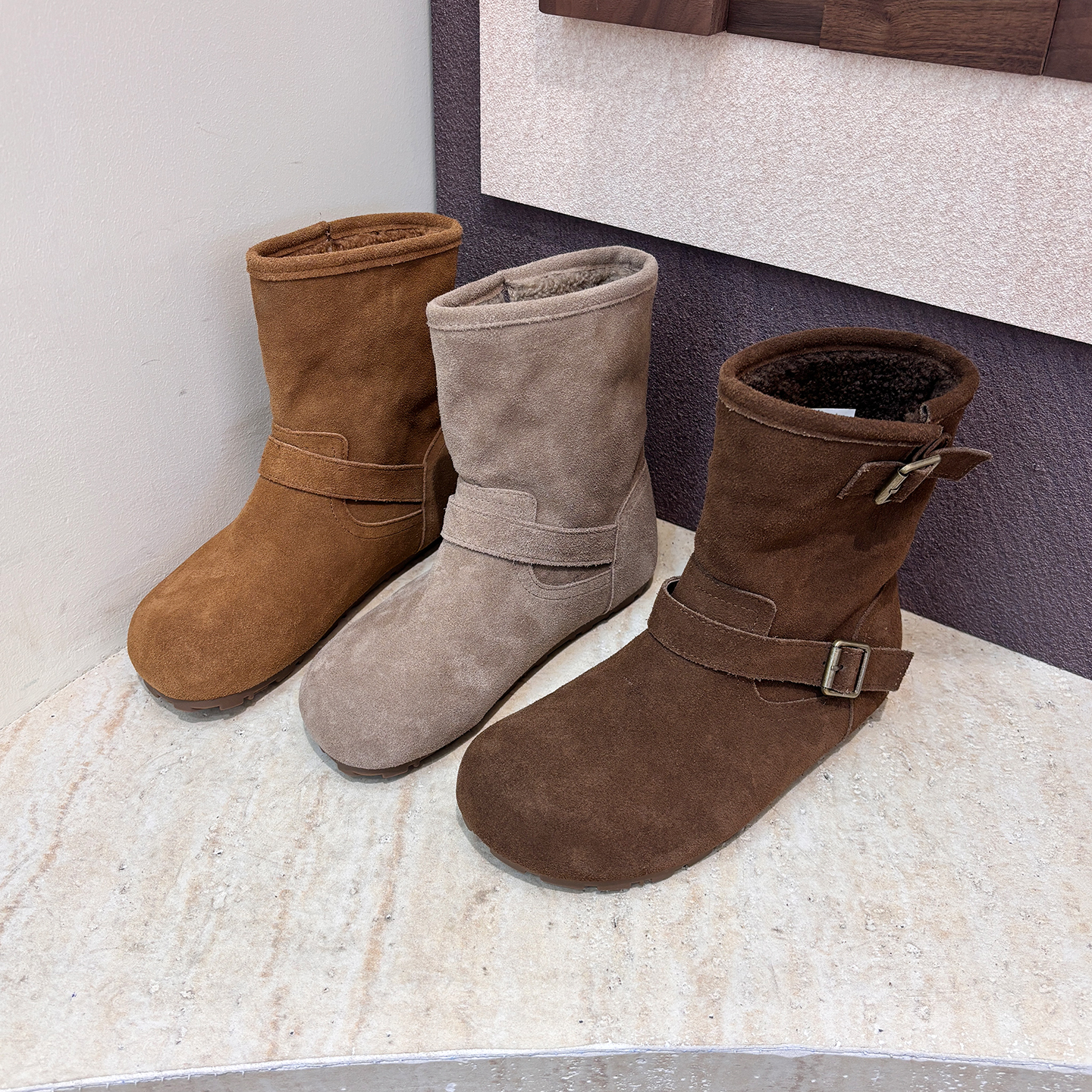 真皮羊羔毛雪地靴女2025冬季新款加绒西部牛仔堆堆靴勃肯鞋马丁靴