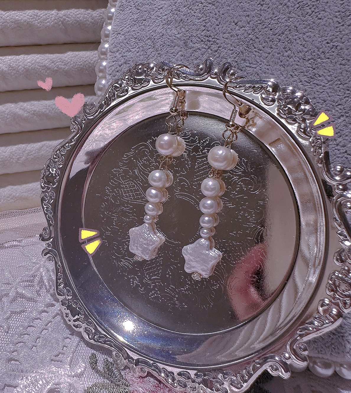 GEWU原创手作银针淡水珍珠耳钉宫廷法式气质耳饰不规则巴洛克蝶贝