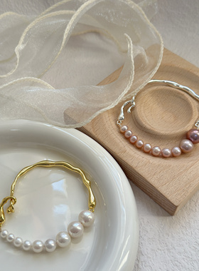 《流光》流体半镯镀金厚实淡水珍珠格物手工制作高级小众设计