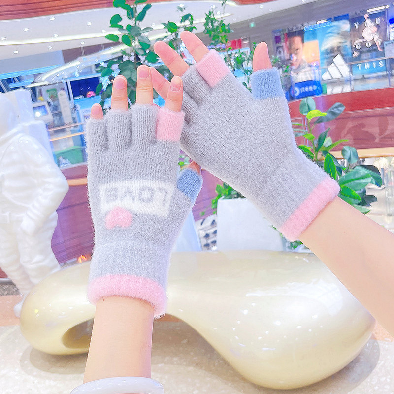 2024年新款毛线半指手套女冬季针织可爱加厚保暖触屏学生写字骑行,服饰配件/皮带/帽子/围巾,手套,淘宝优惠券,粉丝福利购,淘宝优惠卷