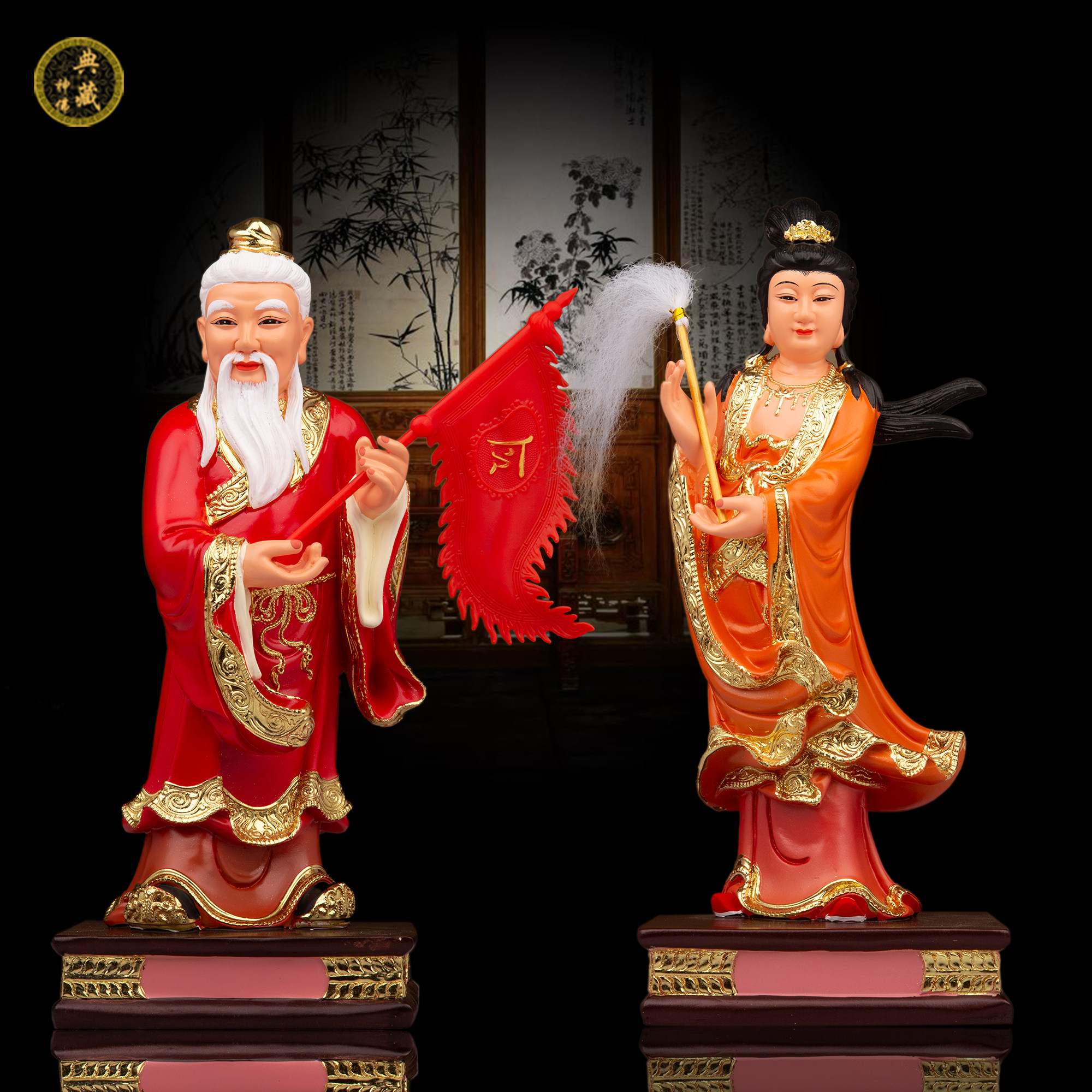 周公 桃花娘神像 玄天上帝左右护法周公桃花女仙姑娘家居装饰摆件