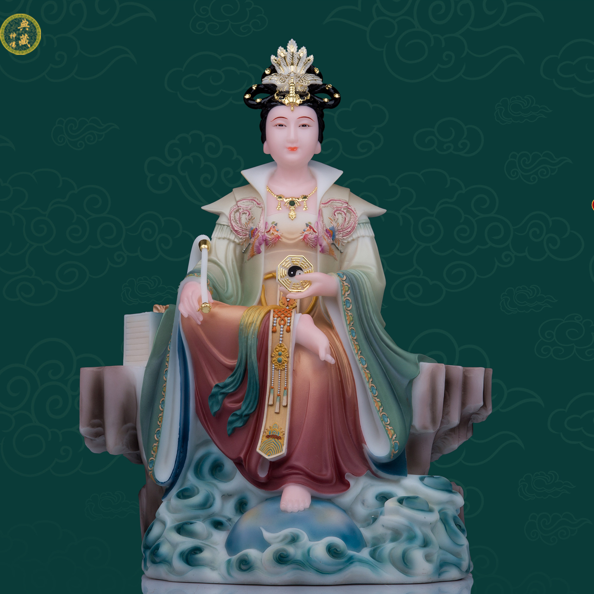 地母娘娘神像汉白玉九母元君彩绘后土夫人佛像客厅人物摆件工艺品