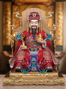 黄铜中式九龙文财神招财摆件