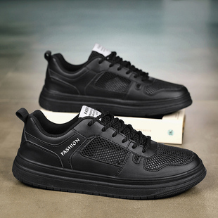 45夏季 大码 透气休闲板鞋 男款 0322k 镂空网面运动潮鞋 纯黑色男鞋