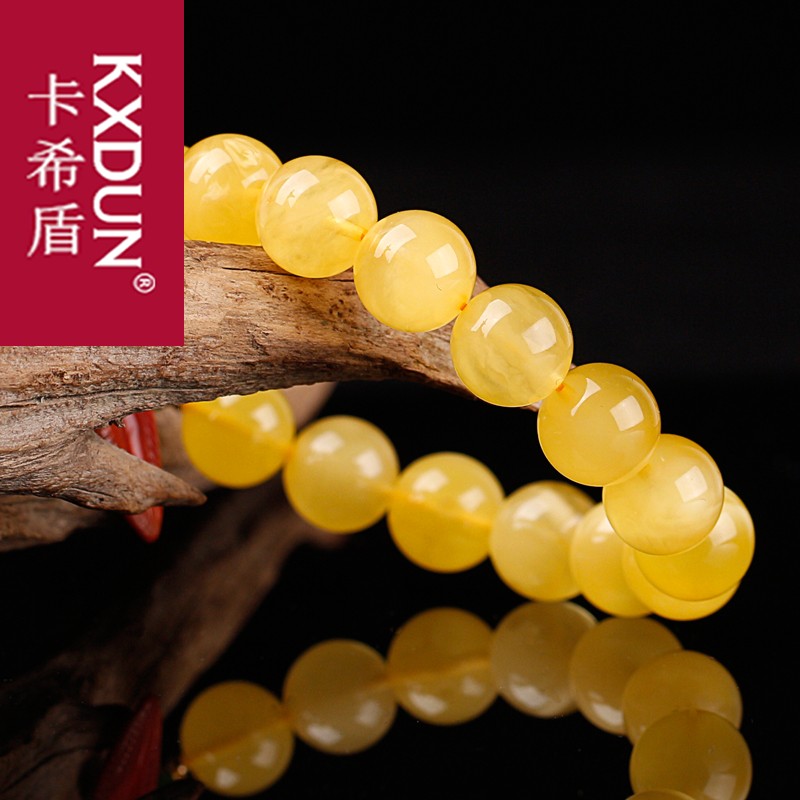KXDUN天然琥珀原石蜜蜡圆珠女鸡油黄蜜蜡手饰单圈配珠手链gs0826