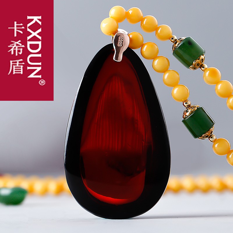 KXDUN蜜蜡吊坠原石毛衣链天然琥珀挂件蜜蜡项链男女锁骨链gs0827