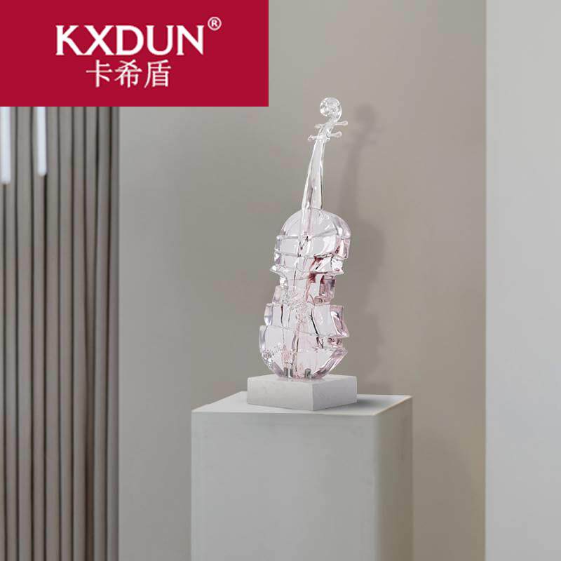 现代轻奢透明水晶小提琴摆件雕塑电视柜高档玄关工艺品