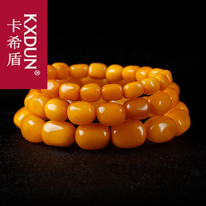 KXDUN天然鸡油黄满蜜男琥珀手链蜜蜡原石随形单圈手串女款gs0826