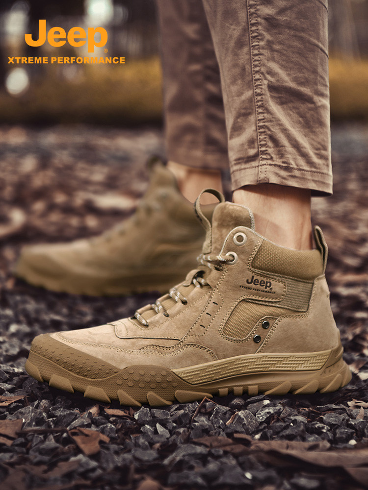 JEEP MENS SHOES WINTER FLEECE HIGH-TOP SHOES MARTIN BOOTS MENS LEATHER TACTICAL WOLF WARRIOR OUTDOOR MOUNTAINEERING COTTON SHOES SNOW BOOTS