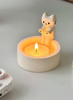 跨境猫咪烤火烛台可爱烛台蜡烛设计装饰摆件家居庭院树脂工艺