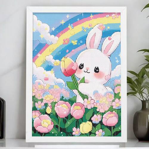 柿柿如意熊猫手工diy钻石贴画大尺寸兔子儿童点钻摆台装饰画30*40