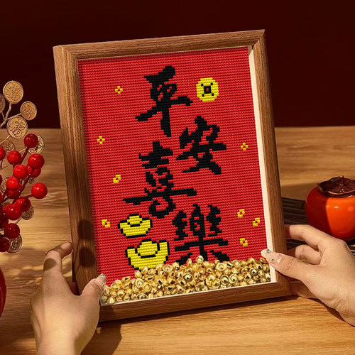 招财进宝乐十字绣刺绣满绣玄关书桌摆台带框新款手工乔迁摆件礼物
