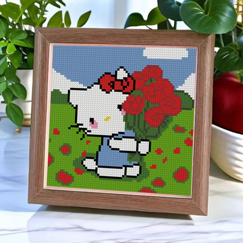 【HelloKitty】十字绣2026新款线绣带框摆台可爱卡通猫咪简单刺绣