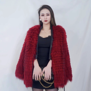 2025新款 貉子毛车条工艺皮草外套中长女V领年轻时髦腰带网红爆款
