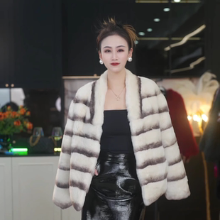 晕染霜色A级冬季 新款 獭兔毛皮毛一体外套冬季 女 丝绒玫瑰