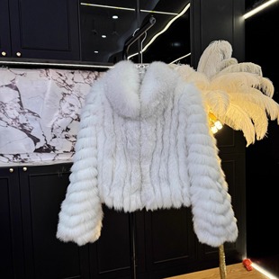 中古清冷贵气洋气时尚 整皮车条狐狸毛皮草外套短款 女 叛逆甜心