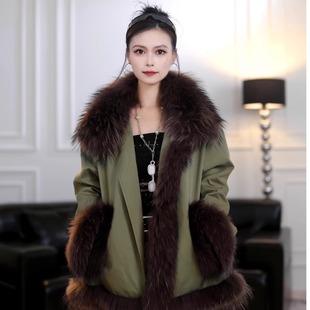 貉子毛领白鹅绒派克外套女 设计师新款 2025新款 北海道千金
