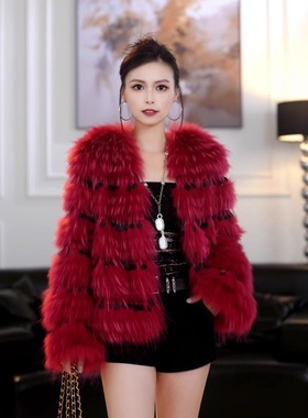 FLH皮草[绯缎夜曲]年轻款渐变貉子毛皮草外套宽松版秋冬短款女