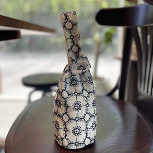 枫外手作 北回归线 皆川明风格刺绣海葵水杯袋保护套咖啡杯手提袋