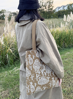 枫外手作 自由栖息地 棉麻刺绣帆布包 单肩包 女生文艺包