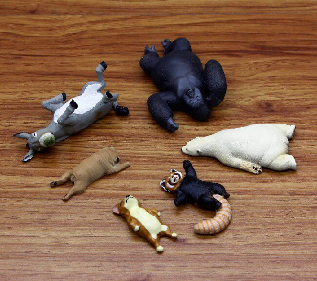 动物园zoo 仿真动物模型睡眠躺睡趴睡猩猩北极熊驴猫狗