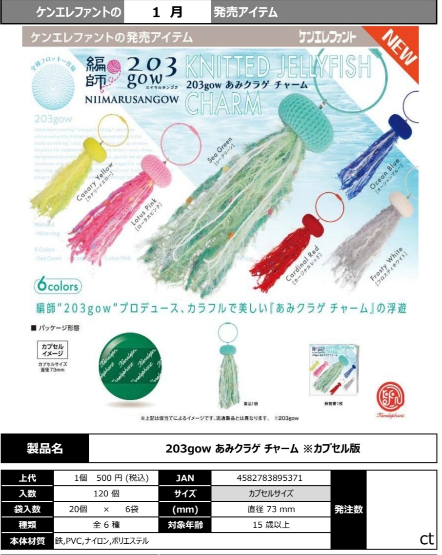 1月 啃大象 Kenelephant 203gow针织水母吊饰 日本扭蛋