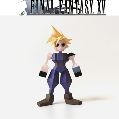 现货日本SQEX最终幻想7 克劳德 像素多边形人偶 手办公仔玩具模型