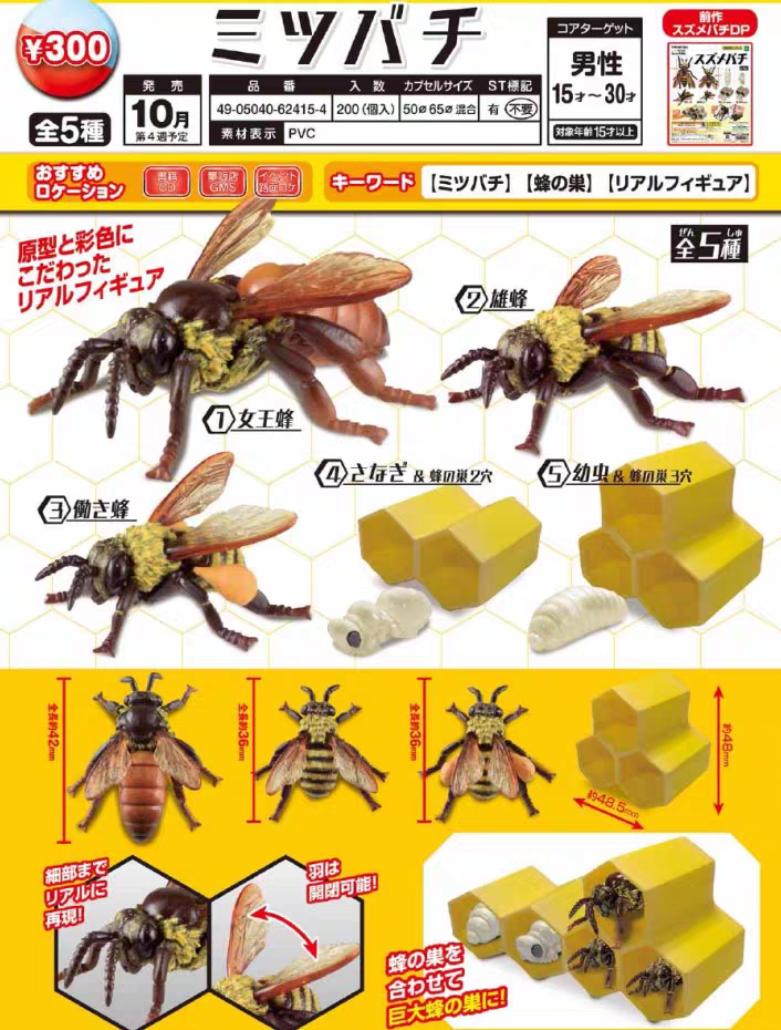 现货 日本正版 epoch 扭蛋散货蜜蜂与巢穴 蜂蛹 科普模型