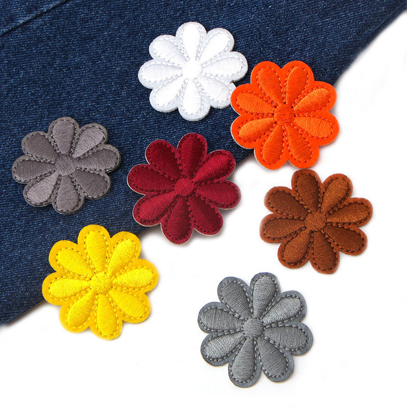 彩色玫红绿黄粉蓝黑白色小花朵diy补丁贴小太阳花布贴花贴熨烫贴
