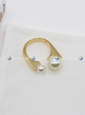 2024年新款高级感小众几何形光面金色开口方形大小双珍珠戒指指环