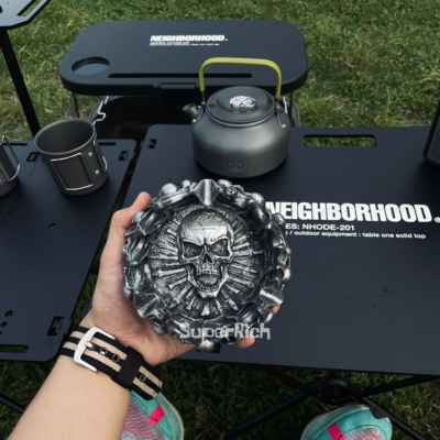 包邮nbhd酷黑银烟灰缸户外露营野营装备骷髅头黑化风摆件装饰礼品