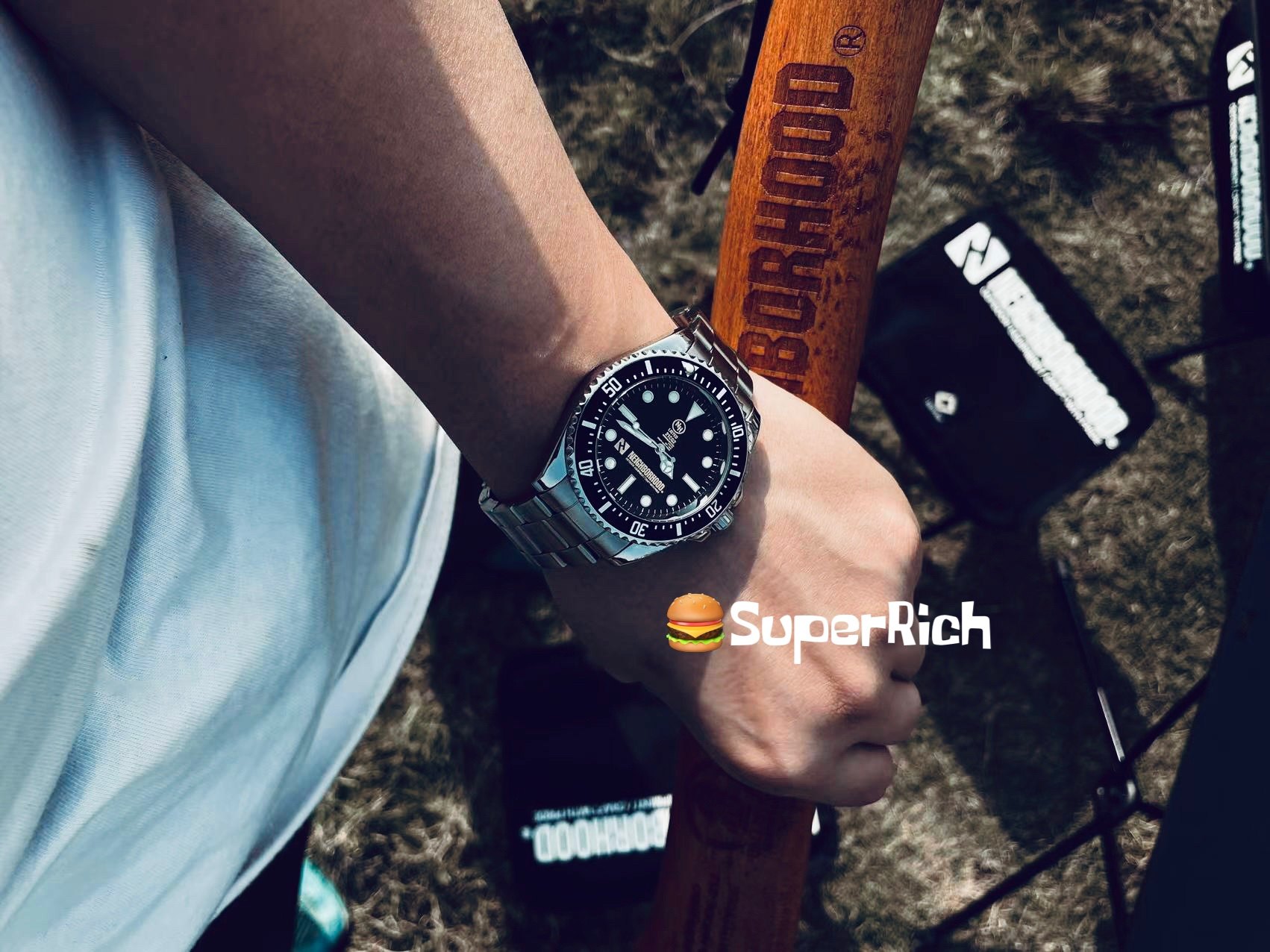 包邮nbhd黑化风户外简约石英手表夜光潮流配饰黑化风钢表带商务帅