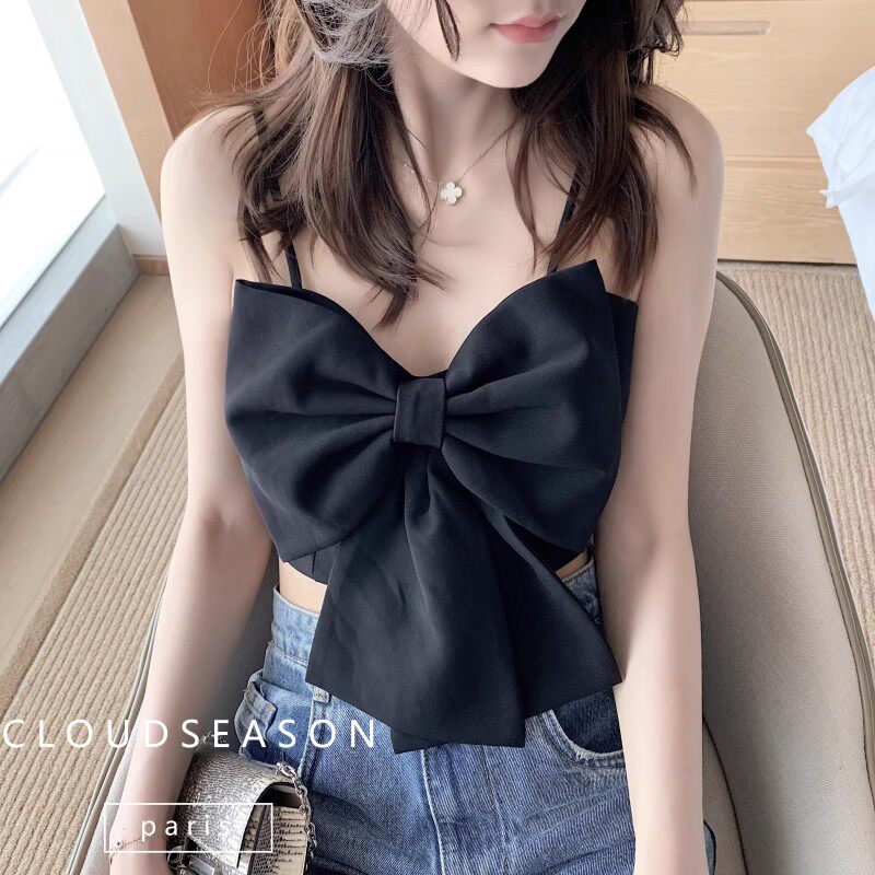 东大门蝴蝶结背心小吊带女2021春装新款百搭显瘦外穿打底无袖上衣