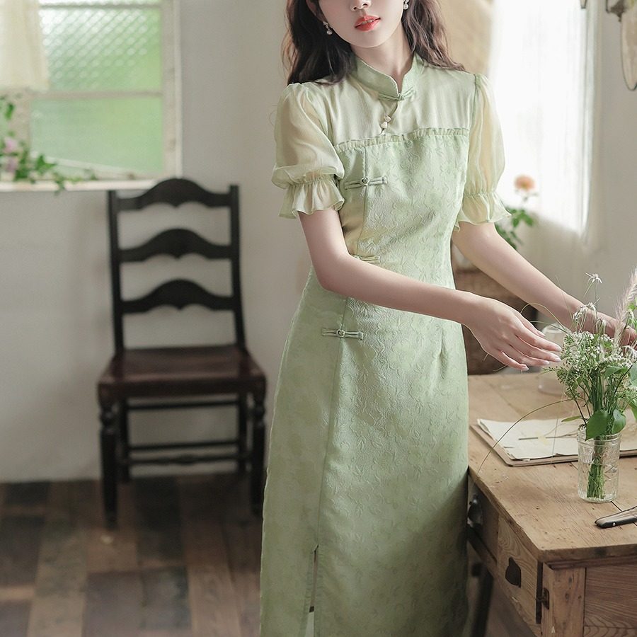 流光如旧微笑向暖复古改良日常拼接旗袍连衣裙女年夏季新款+50