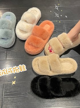 SHOEBOX毛毛拖鞋女外穿2025新款高级感办公家居轻便舒适毛绒棉拖