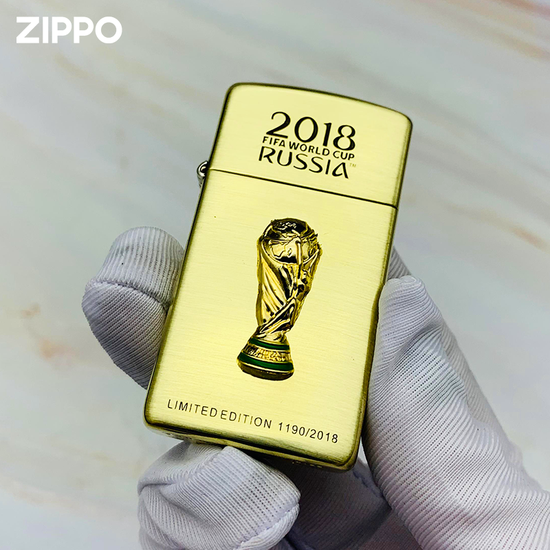 zippo芝宝打火机正版黄铜纤巧2018世界杯吉祥物女士窄机煤油防风