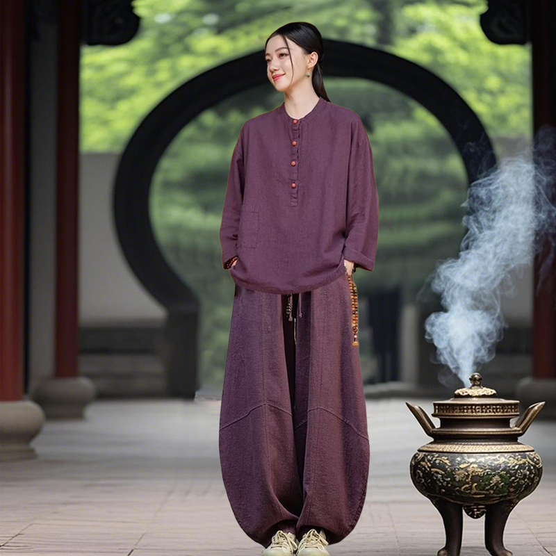 居士禅修服女套装打坐道服佛系汉服亚麻禅意佛系高端女装太极服秋