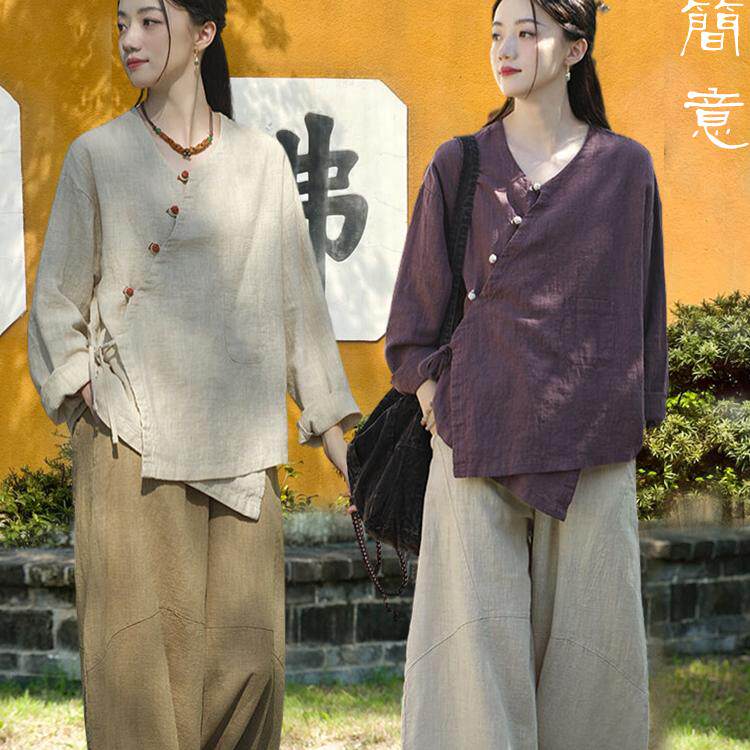 斜襟盘扣修行寺院禅服女上衣春夏