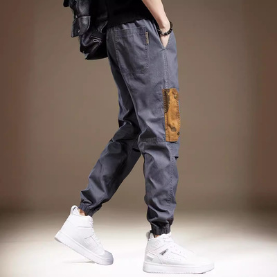 夏季薄款撞色拼接工装男裤