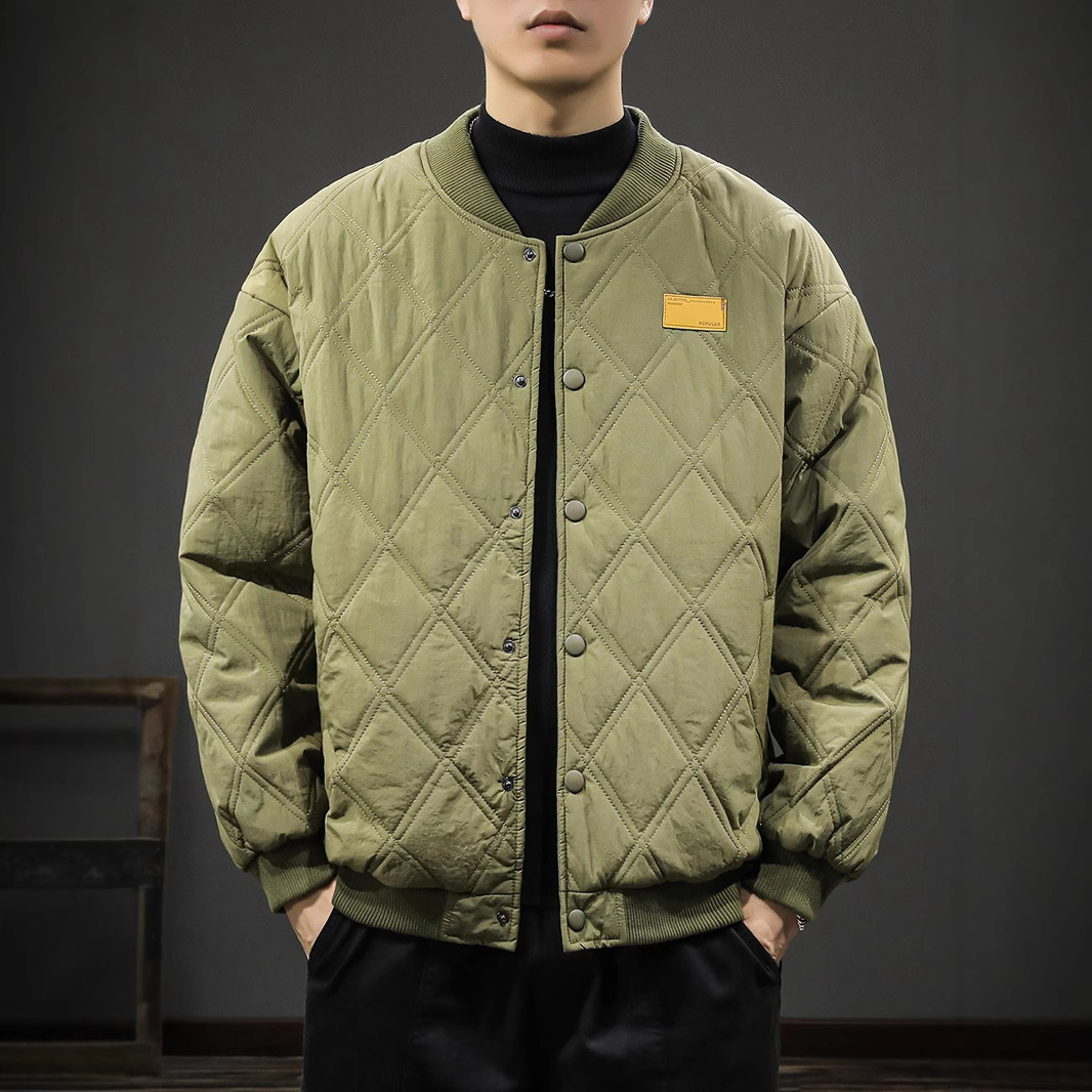冬季大码棒球棉服夹克男美式ins潮流百搭防风保暖菱形格棉袄外套