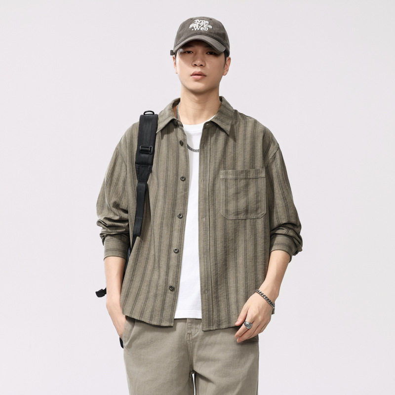 铜氨绒条纹衬衫男春新款