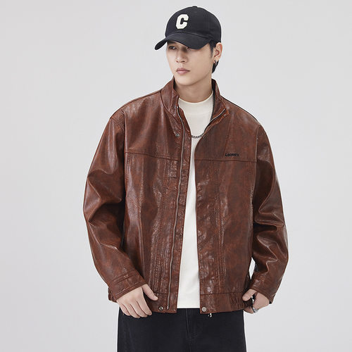 复古PU皮衣外套男式高级感痞帅美式休闲美拉德摩托机车夹克2025年