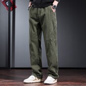 裤 休闲裤 男潮牌阔腿宽松直筒裤 军绿色加绒美式 春秋季 纯棉重磅工装