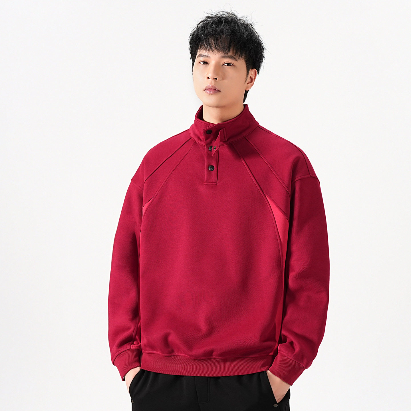 小众设计感高领卫衣美式潮流休闲宽松百搭T恤长袖上衣男士高级感