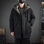 冬季 加厚上衣冲锋连帽派克服外套 羽绒服男中长款 新款 90白鸭绒工装