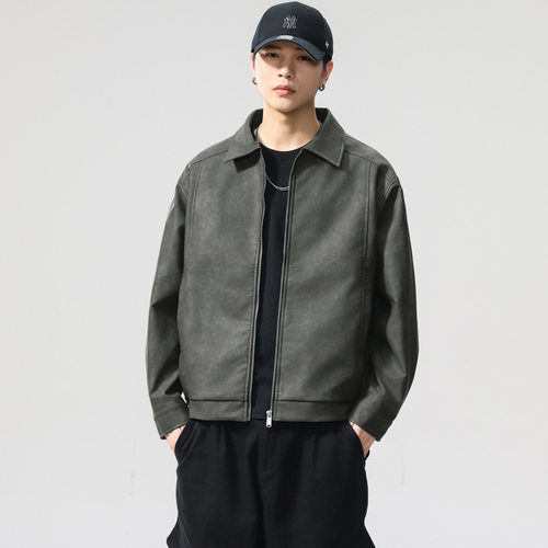 美式复古做旧皮衣男春秋夹克